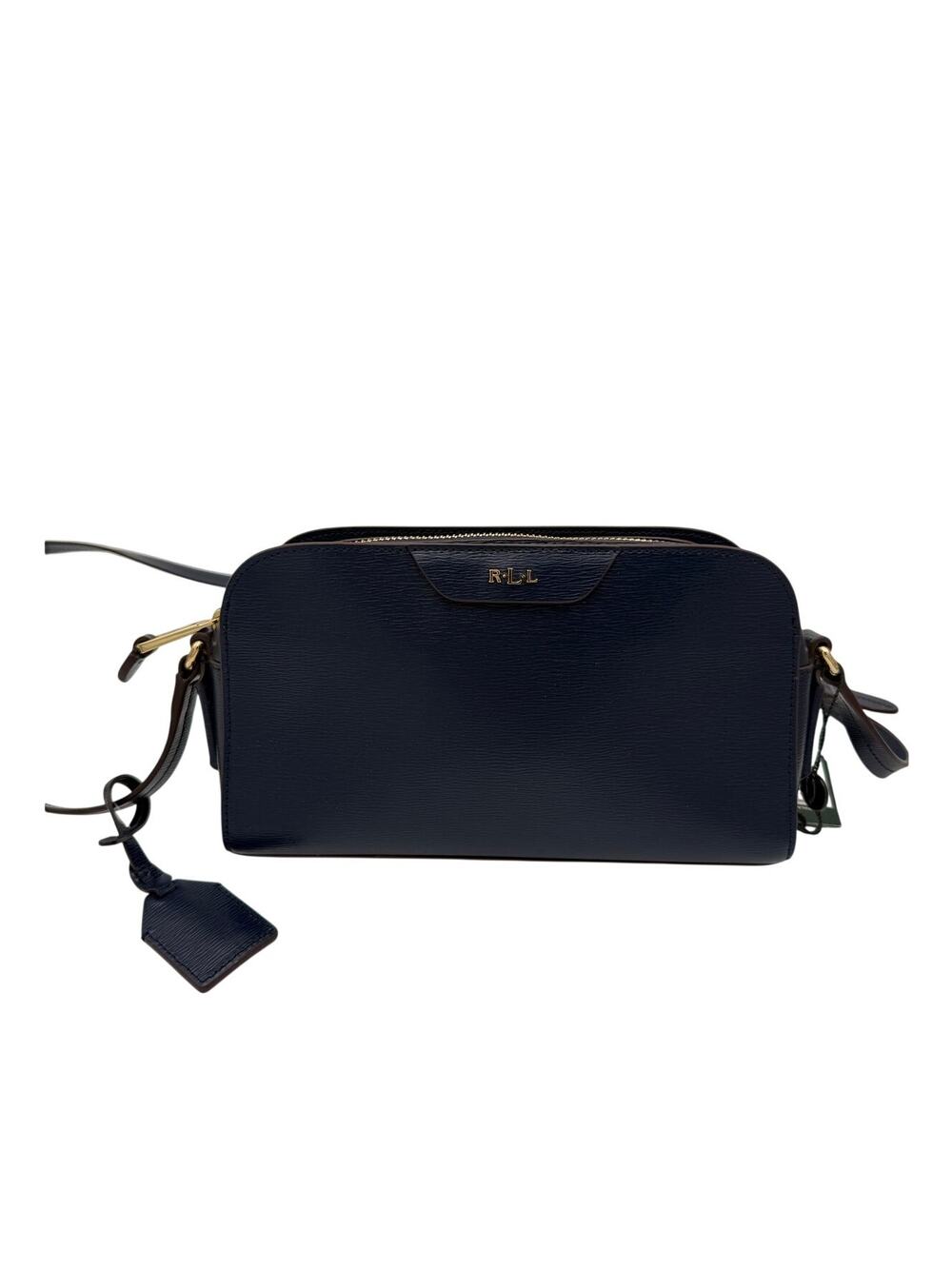 Lauren Ralph Lauren Minimalist Tate Leather Crossbody Bag Navy Cocoa Gold Purse